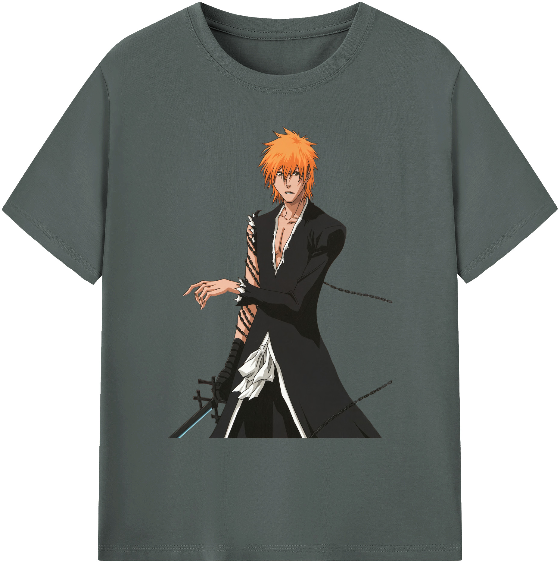 （画像用） ブリーチ 黒崎一護（くろさき いちご）BLEACH Kurosaki Ichigo 綿100％ メンズ半袖Tシャツ｜肌触りやわらか＆通気性